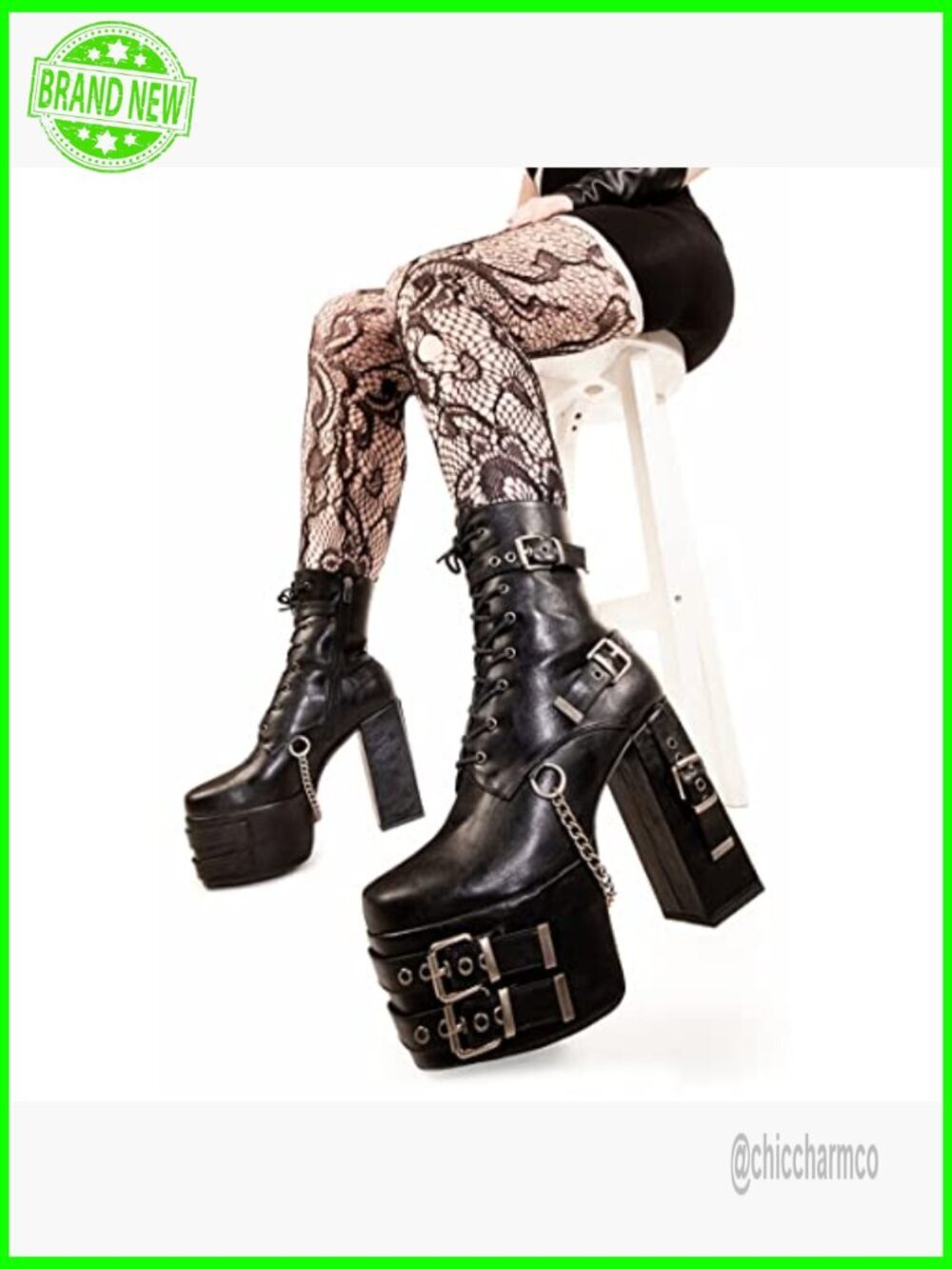 Gothic Lace Up Platform Ankle Boots with Chains and Buckles - Picture 6 of 6